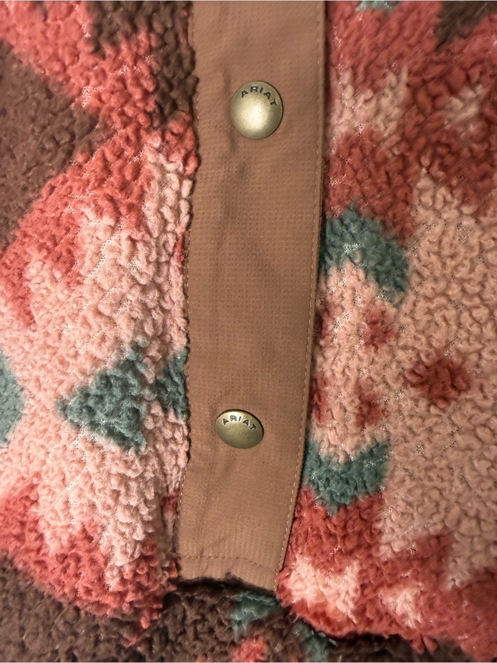 Ariat Sherpa Pullover with Aztec-Style Pattern in Pink, Rust, Green - Picture 3 of 6